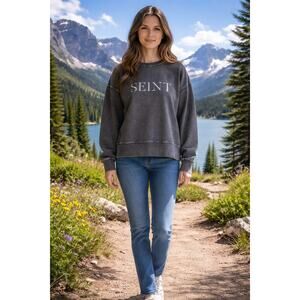 SEINT Acid wash gray black oversized sweatshirt M NEW